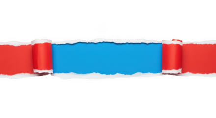 Torn paper revealing red and blue colors, isolated on transparent background