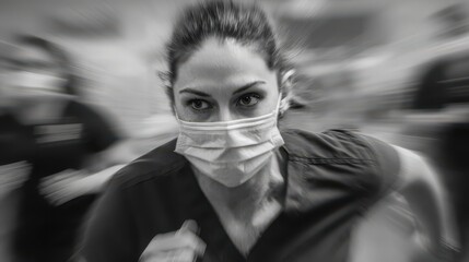 A determined healthcare worker rushes through a hospital corridor, showcasing the urgency of medical professionals during a crisis.