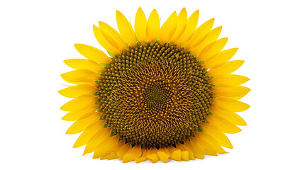 Fototapeta premium Bright yellow sunflower head with seeds, isolated on clean white background