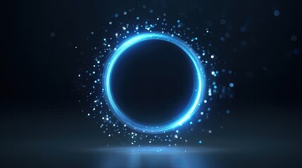 Obraz premium Glowing Blue Circle with Sparkles and Light Effects in Dark Background for Abstract and Modern Designs and Backgrounds