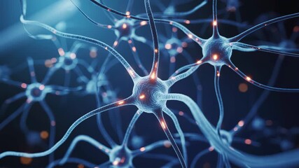 AI generated neural network animation with glowing neurons and synapses in blue sci-fi environment, brain activity and artificial intelligence concept, medical neuroscience background loop - Powered by Adobe