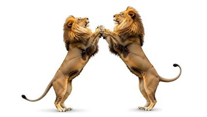 Two Majestic Lions Standing Tall in a Fierce Confrontation.
