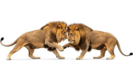 Two Majestic Male Lions Facing Off in a Powerful Standoff.