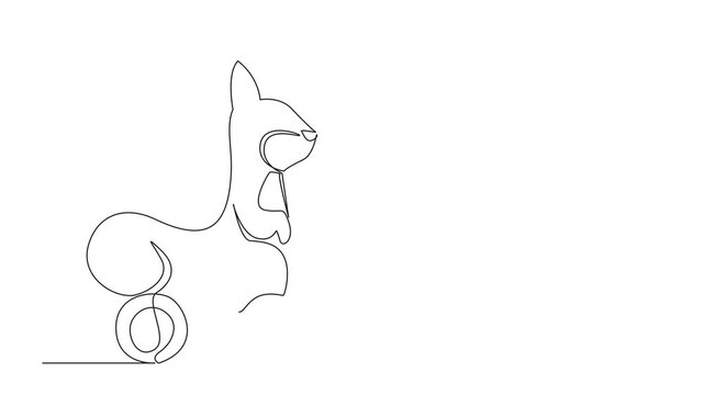Animation of charming squirrel wooden wheeled toy drawn in single line drawing, showcasing playful woodland animal character, minimalist concept, and decorative artwork for kids. Full length motion