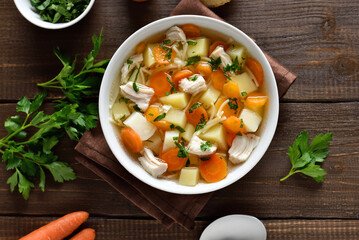 Chicken noodle soup with vegetables