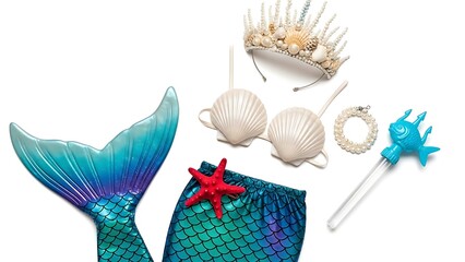 Mermaid costume elements isolated on white background