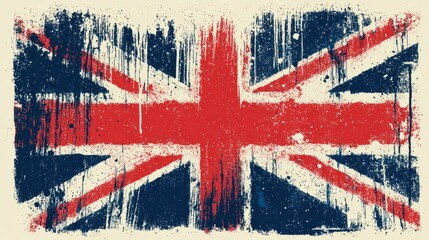 A distressed version of the Union Jack flag, featuring a grunge texture with blue, red, and white colors.