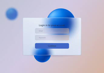 Glass morphism style login form with blue spheres