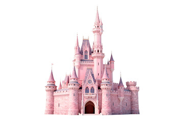 Obraz premium A magnificent pink fairy tale castle with multiple spires and detailed architecture