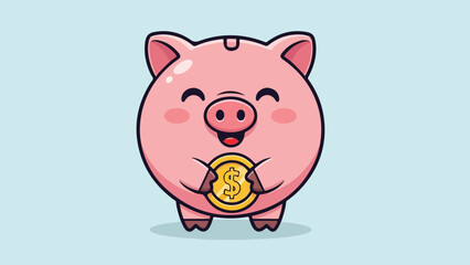 Cute Piggy Bank Mascot Savings & Finance Flat Vector