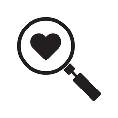 flat icon vector of magnifying glass with heart