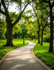 Fototapeta premium Sunny park path through lush greenery