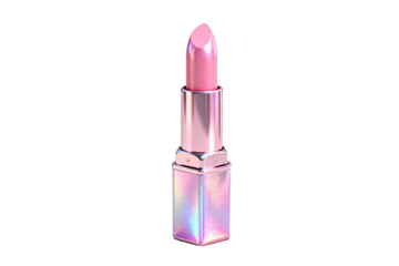 Shiny pink lipstick with iridescent casing for beauty makeup