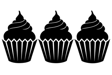 Set of black cupcakes icon, cupcakes black symbol

