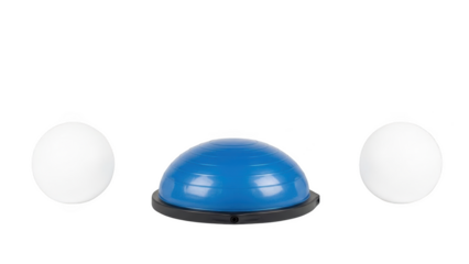 Blue balance trainer dome with two white spheres on black background fitness exercise