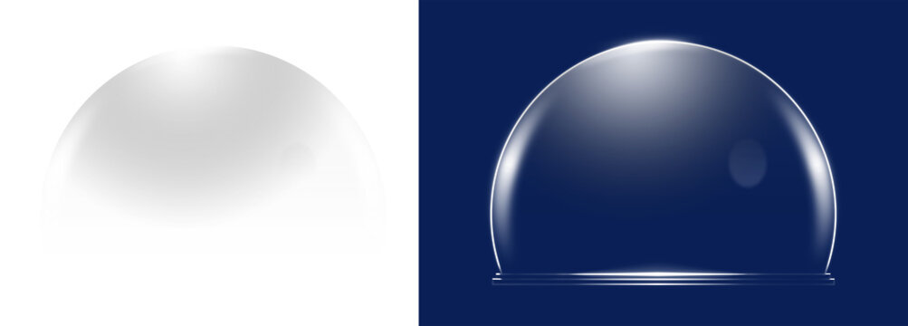 Abstract glass dome shape illuminated against dark and blue backgrounds