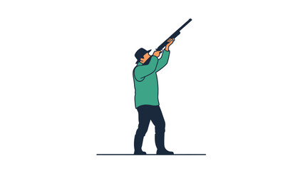 Hunter aiming rifle upwards in a dynamic pose minimalist illustration silhouette