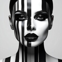 Striking black and white face paint portrait