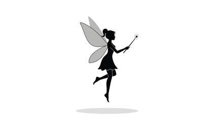 Naklejka premium A delicate fairy in flight holding a wand a striking silhouette
