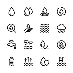 Set of water icons. Water drop, Reuse, Rain, Swim, Protect and more icons. Water Drop icon. 