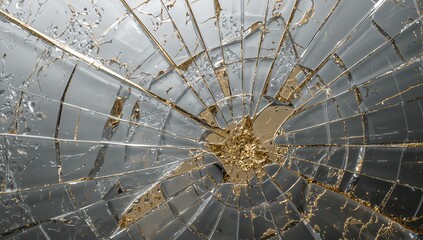 Cracked Glass Surface with Intricate Patterns and Textures Detail