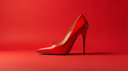 Video A single red high-heeled shoe on a solid red background