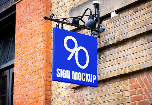 Square Sign on Brick Wall Mockup