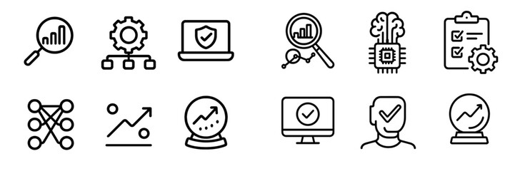 Outline Icons for Data Analysis, Machine Learning, Business Process Management, and Digital Security