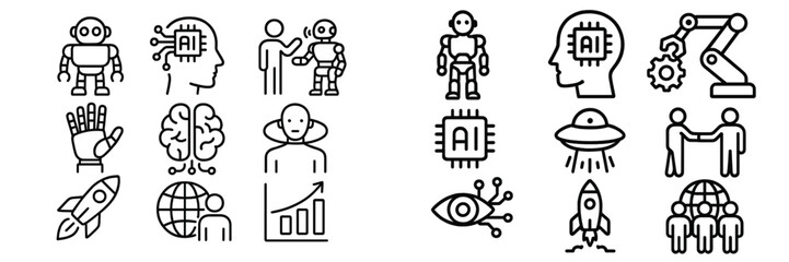 Modern technology artificial intelligence and robotics icon set for global business concepts