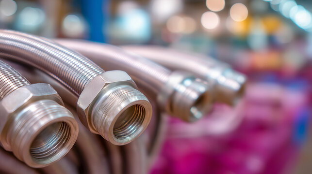 Stainless steel flexible hoses and flexi pipes fittings and pressure joints, industrial plumbing components, corrosion-resistant tubing, manufacturing connection supplies, with cop