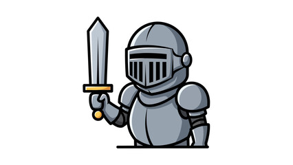 Cartoon knight in armor holding a sword, standing confidently against a simple background