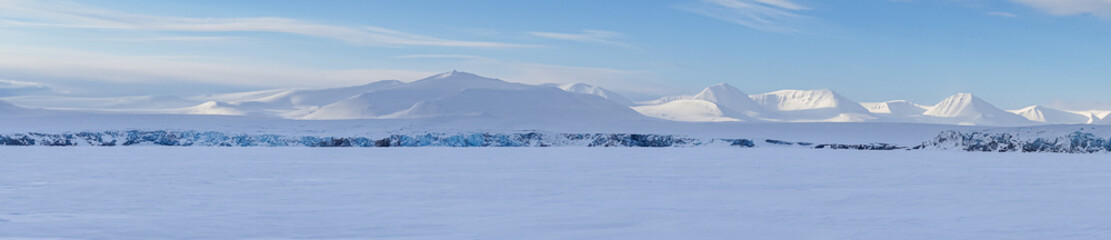 Panoramic view of a Glacier in Svalbard during Winter 