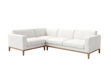 Modern white corner sofa with wooden legs for living room