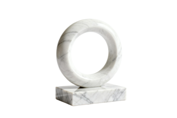 White marble ring-shaped ornament with a rectangular base