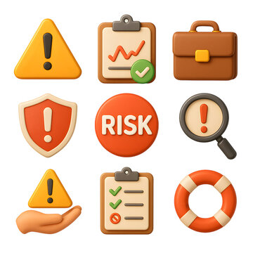 3d risk icon set on white background