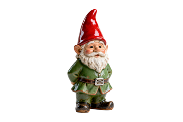 A small garden gnome with red hat and green clothes