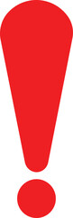 Red exclamation mark icon, bold alert warning symbol for attention, caution signage, emphasis communication indicator and urgent message design