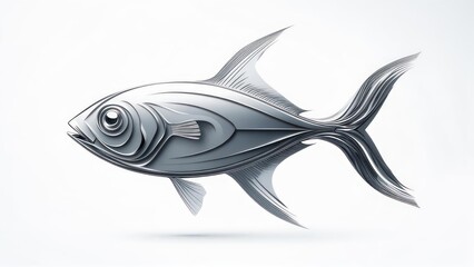 Obraz premium Sleek, metallic fish illustration with stylized layered details, isolated on white