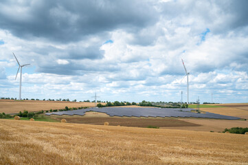 Solar panel power station, wind turbine, renewable efficient sustainable energy, electricity and environment conversation, agriculture field, windmills