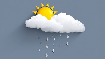 Cartoon illustration featuring a vibrant yellow sun and fluffy cloud with raindrops