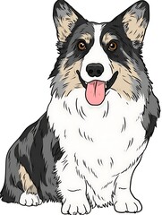 Cartoon illustration of a Pembroke Welsh Corgi with tricolor coat and happy expression