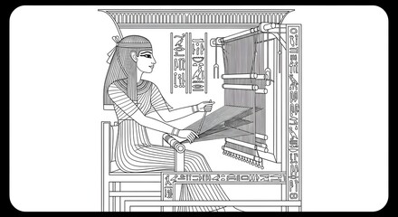 Ancient Egyptian woman weaving fabric on a traditional loom, historical illustration