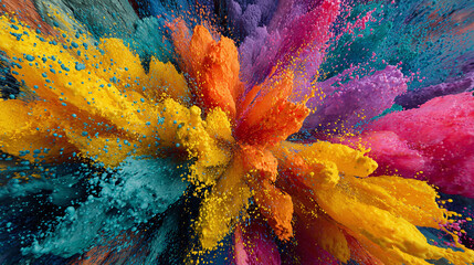 Explosive burst of vibrant colored powder. A dynamic display of pigments creating a stunning visual effect.