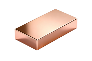 A shiny rectangular copper-colored block with smooth surface
