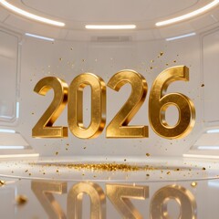 Futuristic Golden 2026 Typography in a Sci-Fi Environment