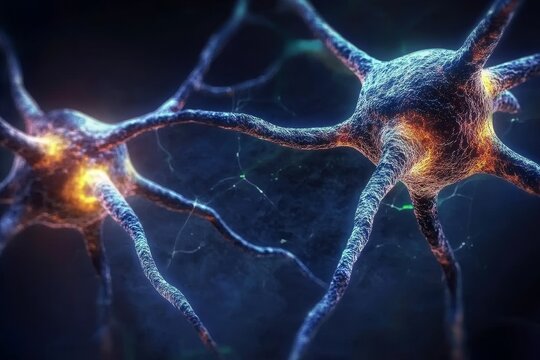 Scientific Illustration of Neuron Synapses and Electrical Activity in Neural Communication Pathways