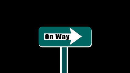 Abstract one way text with arrow symbol traffic sign signaling to car traffic only one-way movement direction left to right way