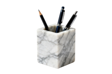 Marble pen holder with writing instruments inside