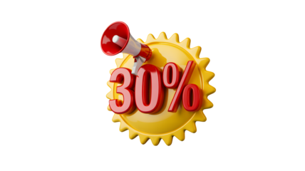 Loud sale alert: 30% off with vibrant megaphone and sunburst design