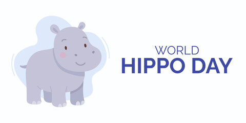Cute hippo illustration celebrating World Hippo Day theme, playful wildlife vibe highlighting World Hippo Day message, promoting animal awareness and nature appreciation.